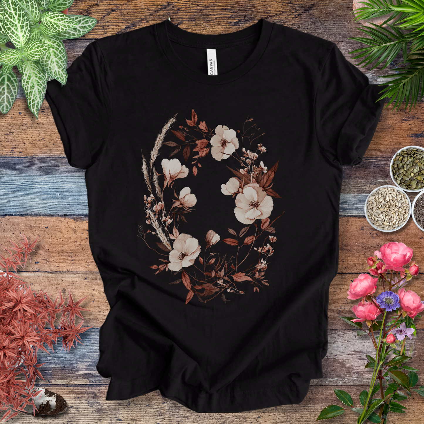 Vintage Floral Wreath Botanical T-Shirt