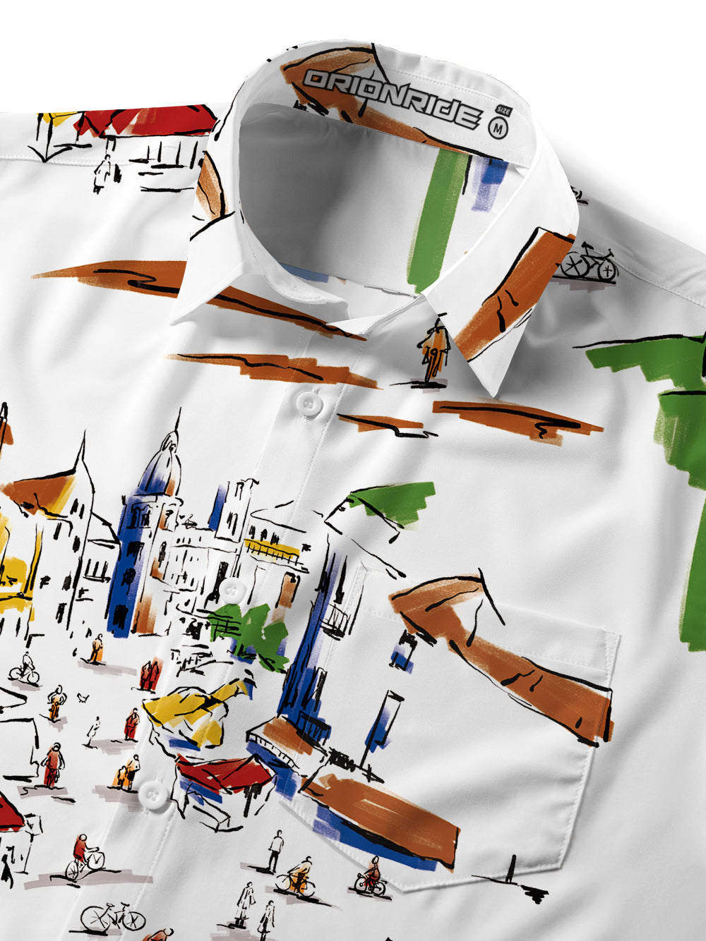 Orionride Short Sleeves Hand-painted Street Scene Zipper Pockets Ultra Lightweight Gravel Shirt