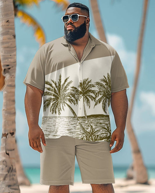 Men's Plus Size Hawaiian Colorblock Coconut Tree Print Shirt Shorts Suit