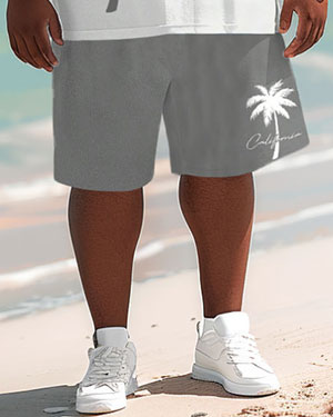 Men's Plus Size Hawaiian Letter Print T-shirt and Shorts Outfits Set