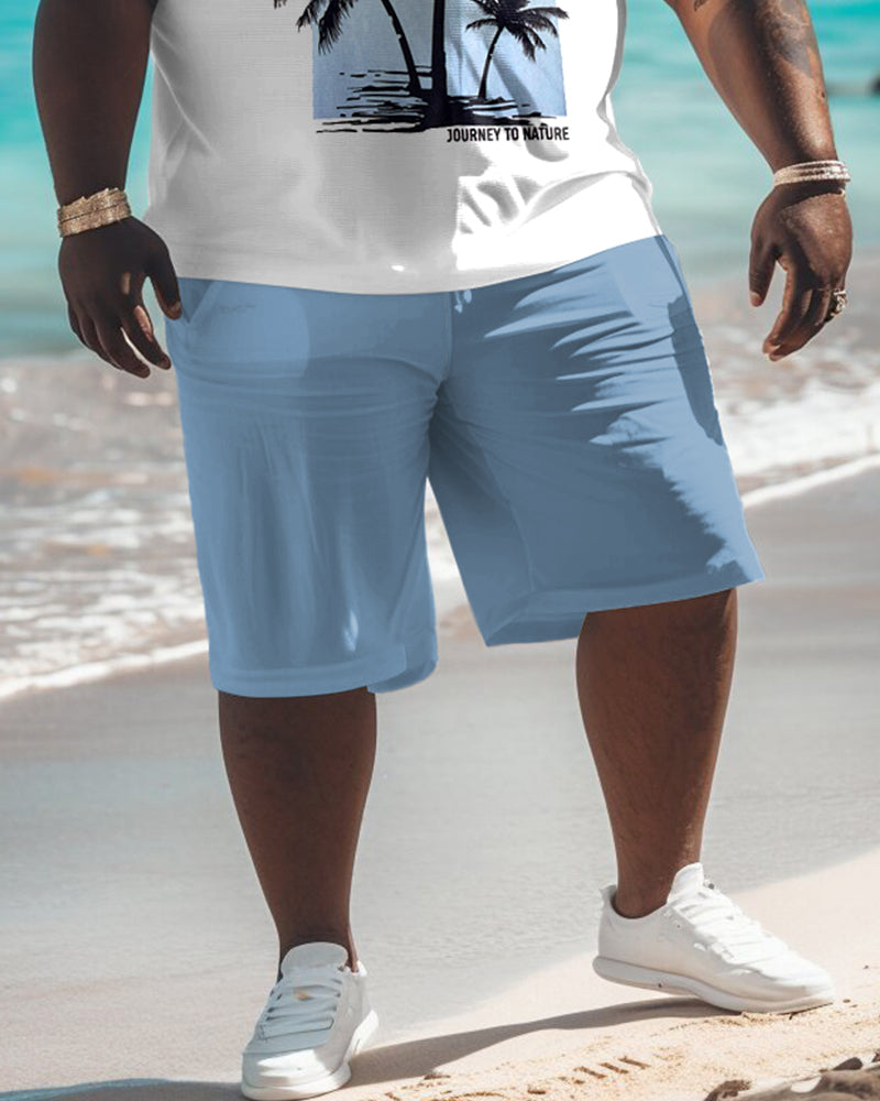 Men's Plus Size Hawaiian Plant Print Tank Shorts Set