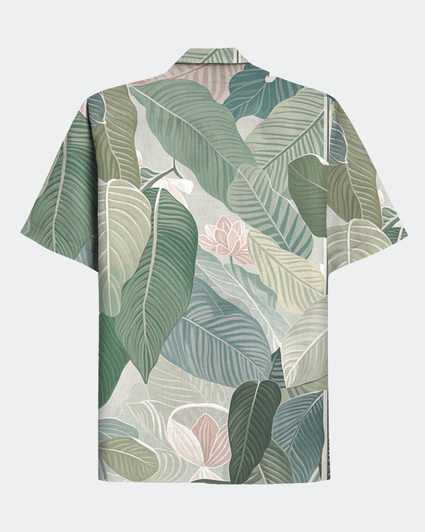 Men's Retro Hawaiian Palm Leaf Plant Print Cuban Collar Short Sleeve Shirt