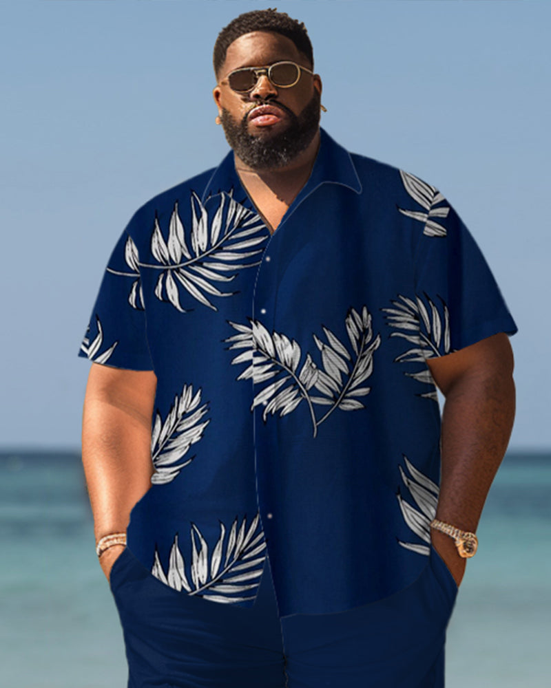 Men's Plus Size Hawaiian Simple Monochrome Floral Print Shirt Shorts Suit