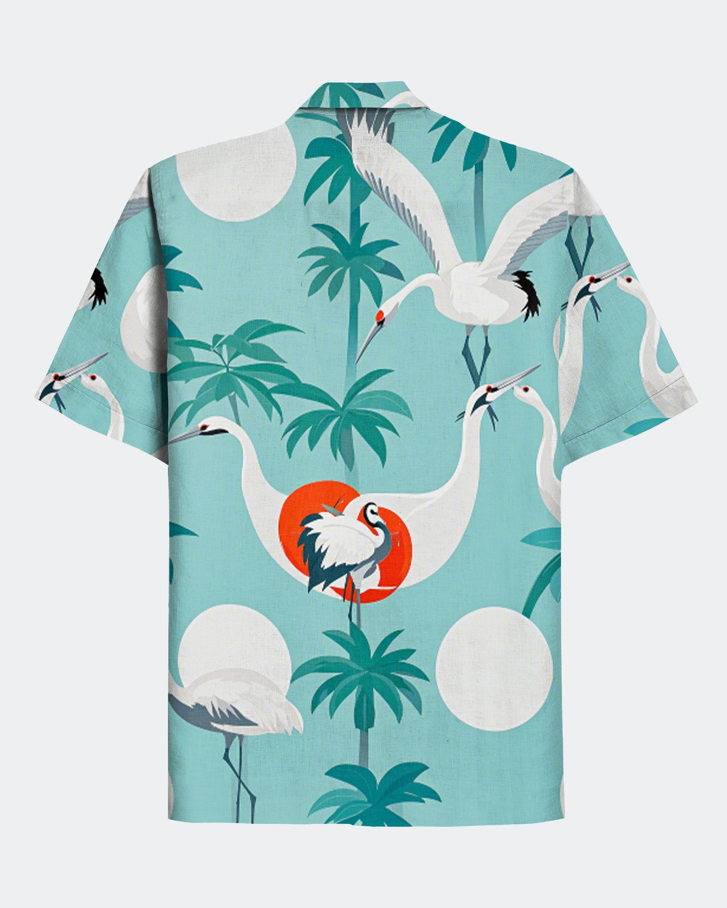 Men's Hawaiian Red-crowned Crane Print Short Sleeve Shirt