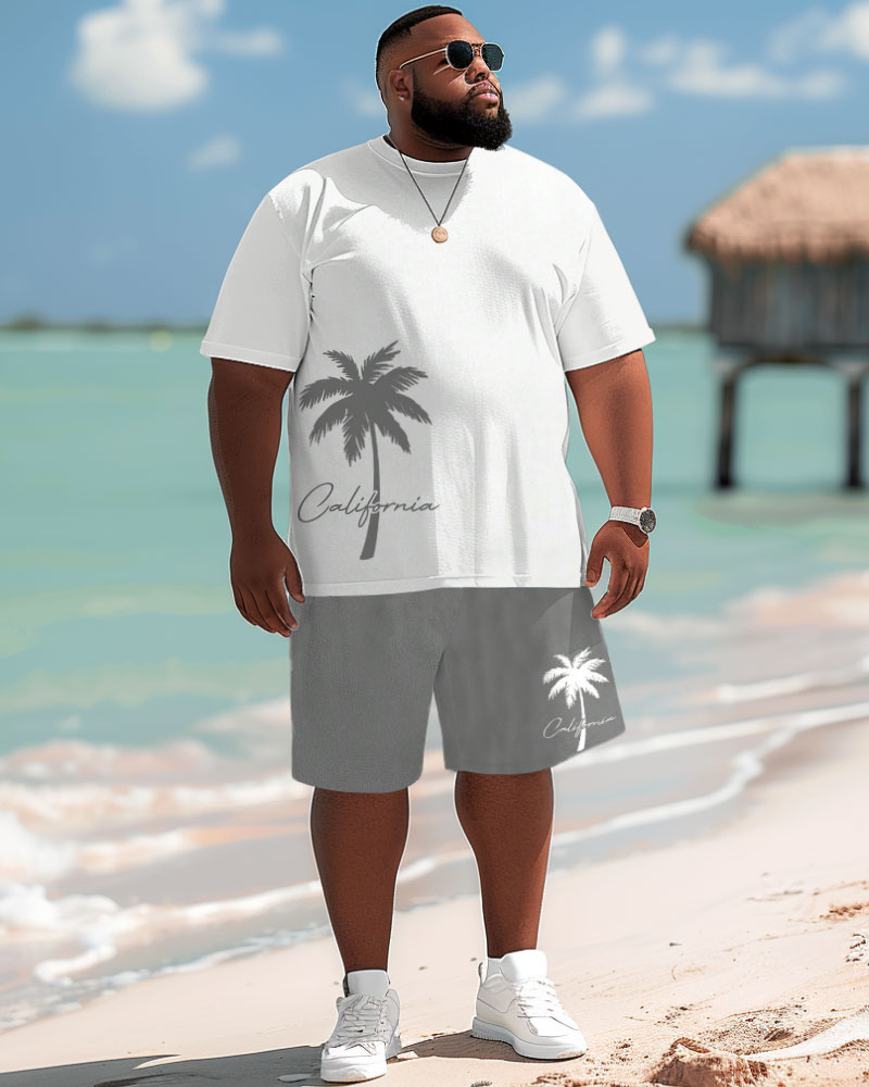 Men's Plus Size Hawaiian Letter Print T-shirt and Shorts Outfits Set