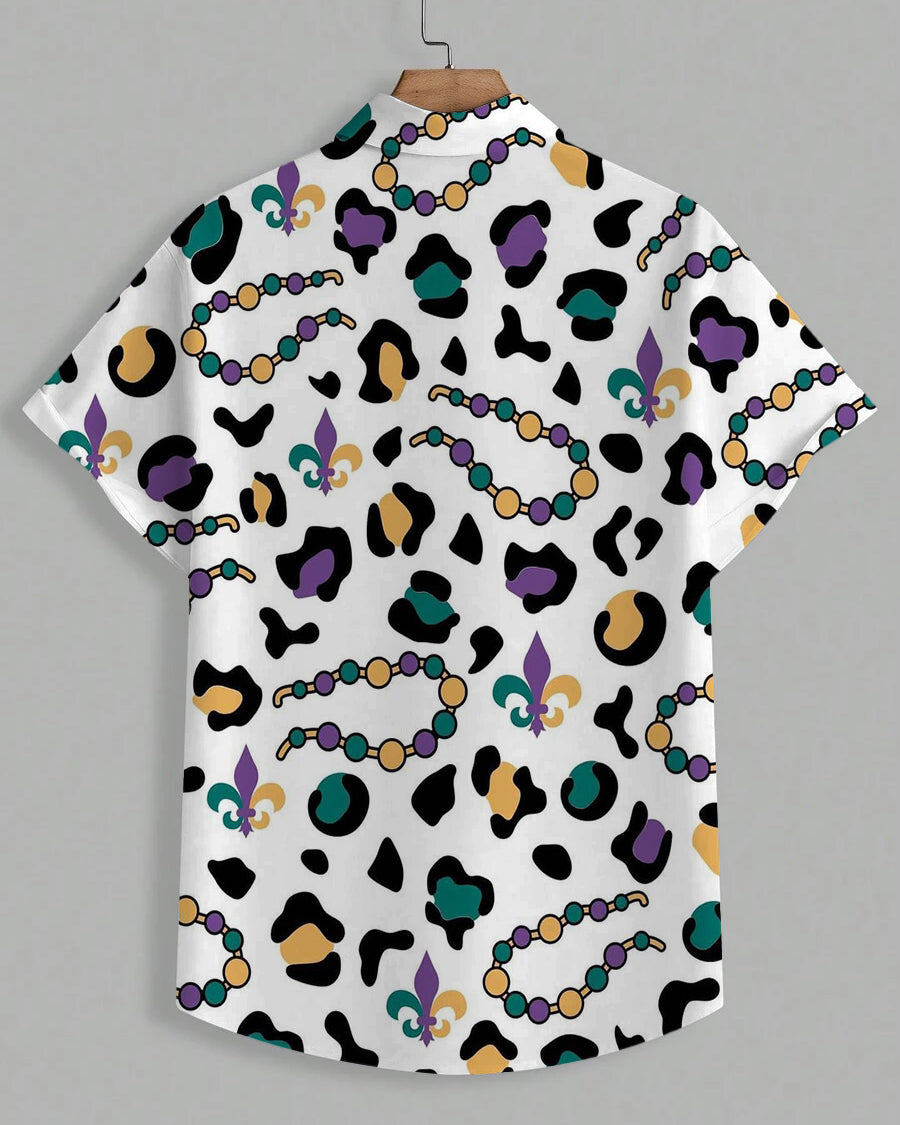 Men's Plus Size Carnival Leopard Print Short Sleeve Shirt