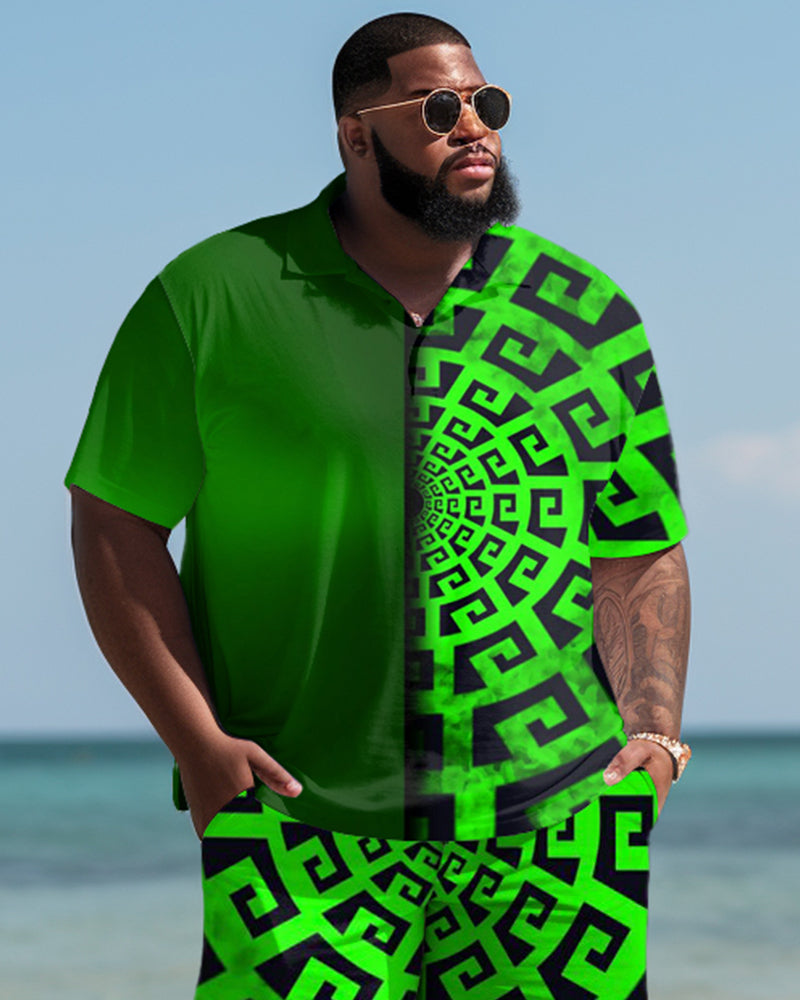 Spliced Viking Print Casual Polo Short Sleeved Men's Set