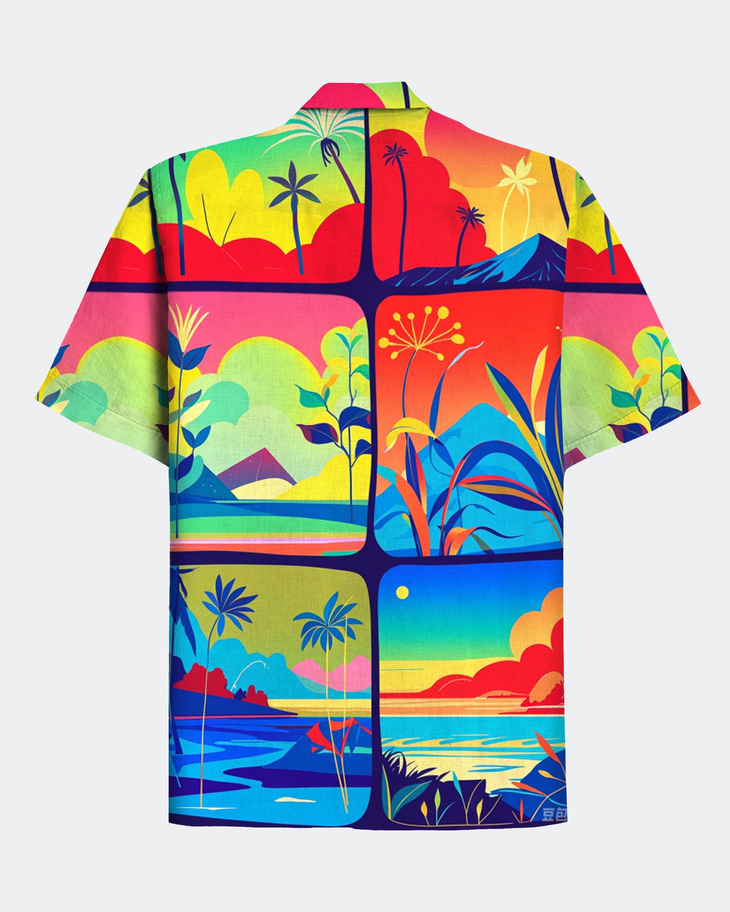 Men's Hawaii Image Stitching Print Short Sleeve Shirt