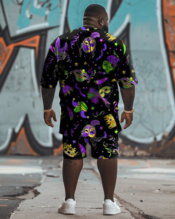 Men's Plus Size Orleans Mardi Gras Print T-Shirt Shorts Suit