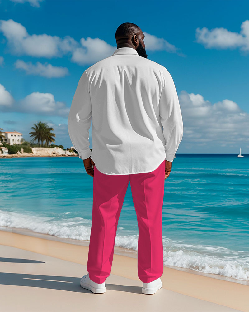 Men's Plus Size Hawaiian Strawberry Summer Gradient Letter Print Long Sleeve Shirt Trousers Suit