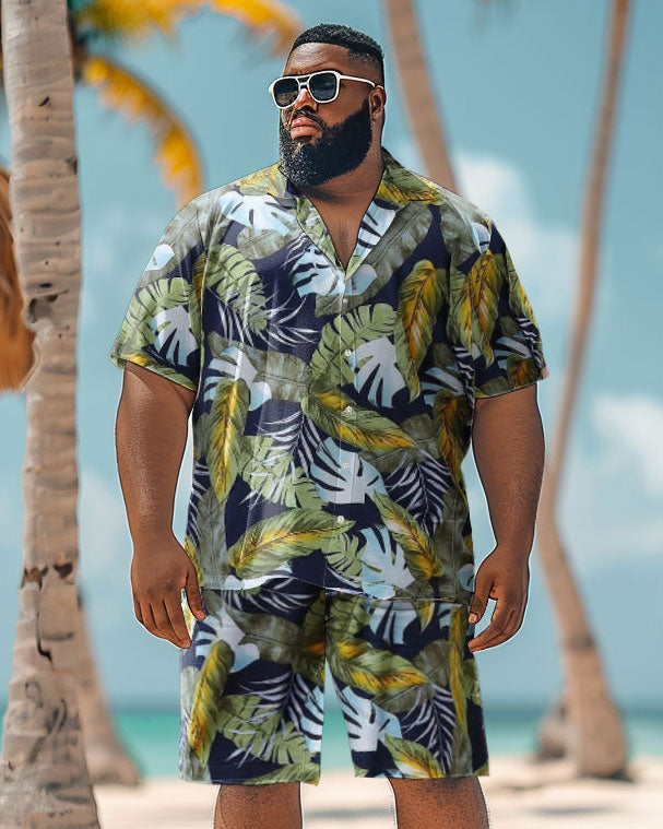 Men's Plus Size Hawaiian Floral Print Shirt Shorts Suit