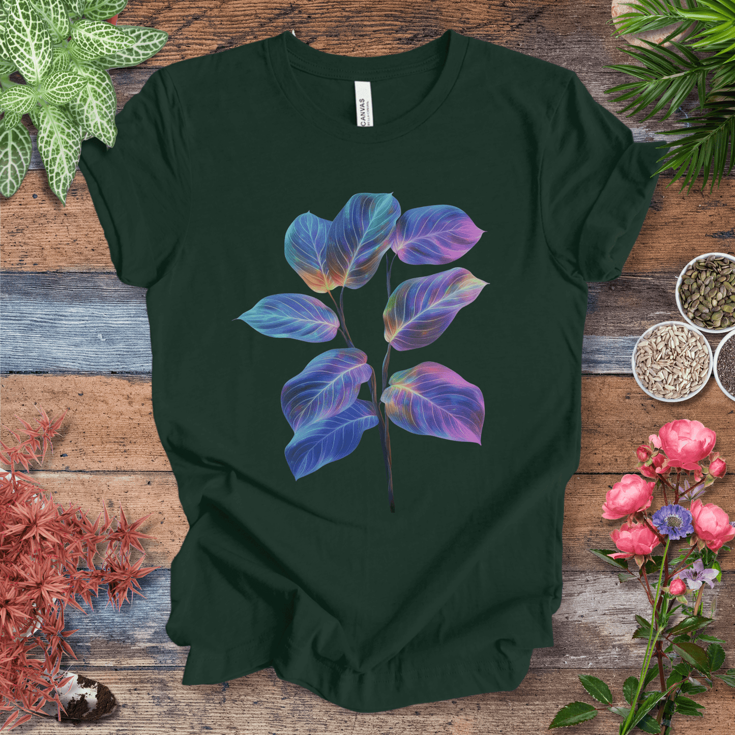 Tropical Sunset Gradient Leaf T-Shirt