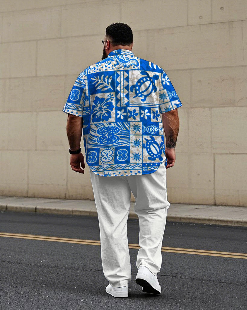 Hawaiian Lines Abstract Description Shirt Trousers Suit Men's Plus Size