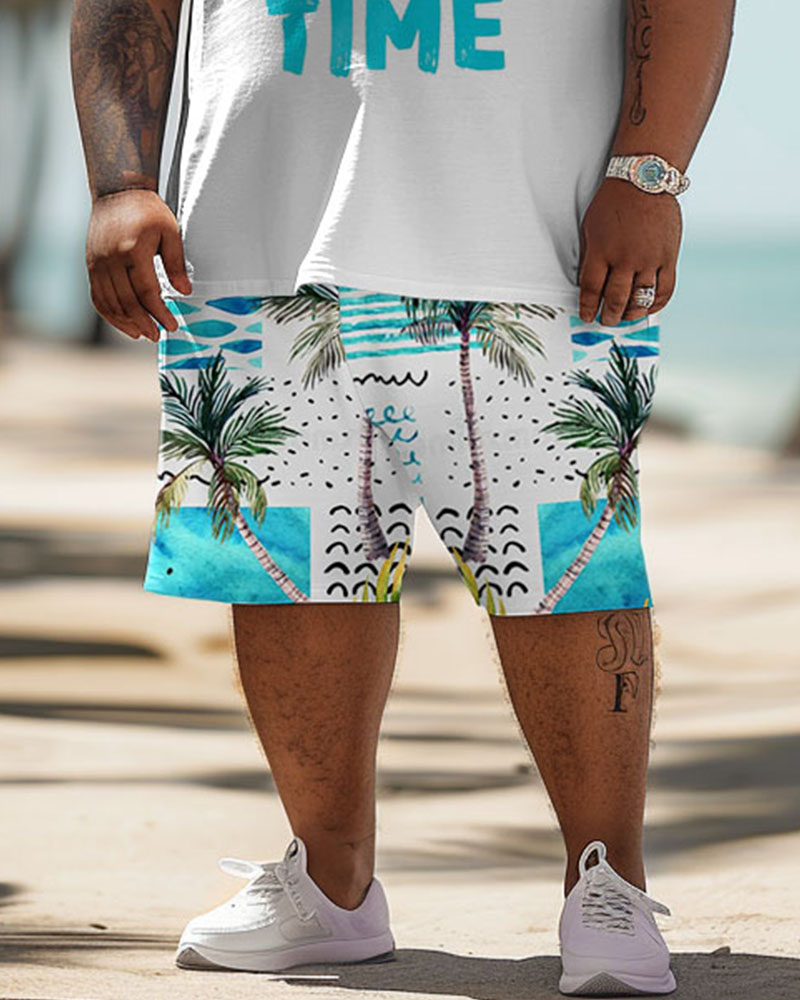 Men's Plus Size Hawaiian Glasses Alphabet Print T-Shirt Shorts Suit