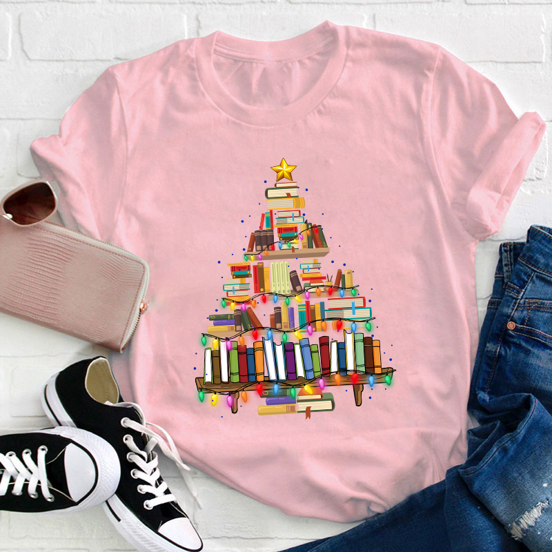 Book Christmas Tree Teacher T-Shirt