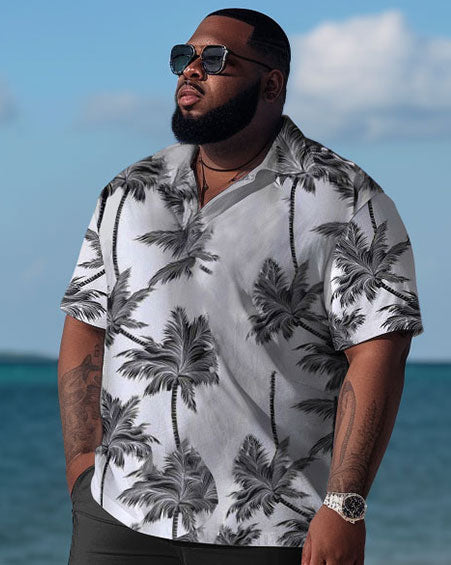 Men's Plus Size Hawaiian Color Block Coconut Shirt Shorts Two Piece Set