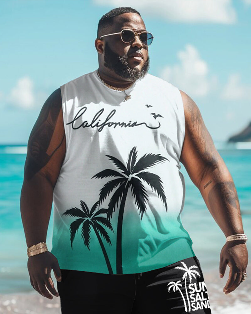 Men's Plus Size Hawaiian Gradient Floral Print Tank Shorts Suit