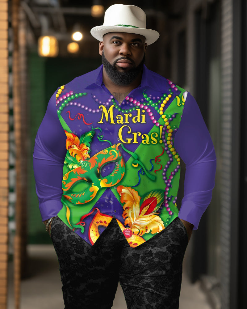 Men's Plus Size Celebration Carnival Mask Print Casual Long Sleeve Shirt