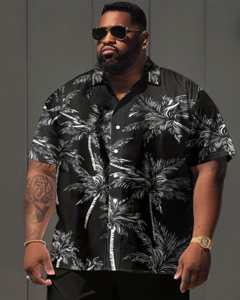 Men's Plus Size Casual Holiday Coconut Tree Print Short Sleeve Shirt Shorts Set