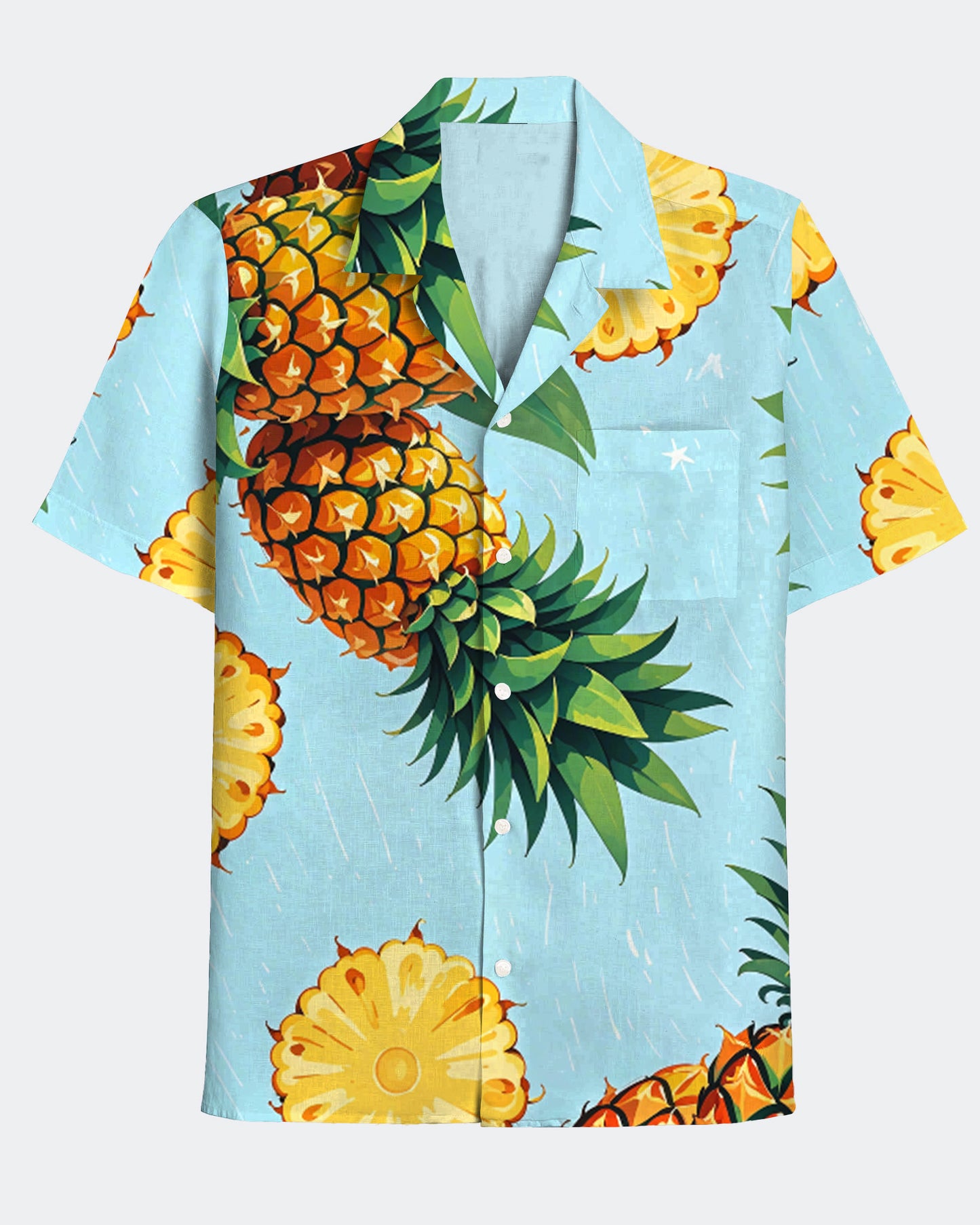 Men's Hawaiian Pineapple Print Cuban Collar Short Sleeve Shirt