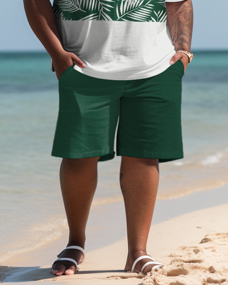 Hawaiian Leaf Print Shorts Men's Plus Size Set