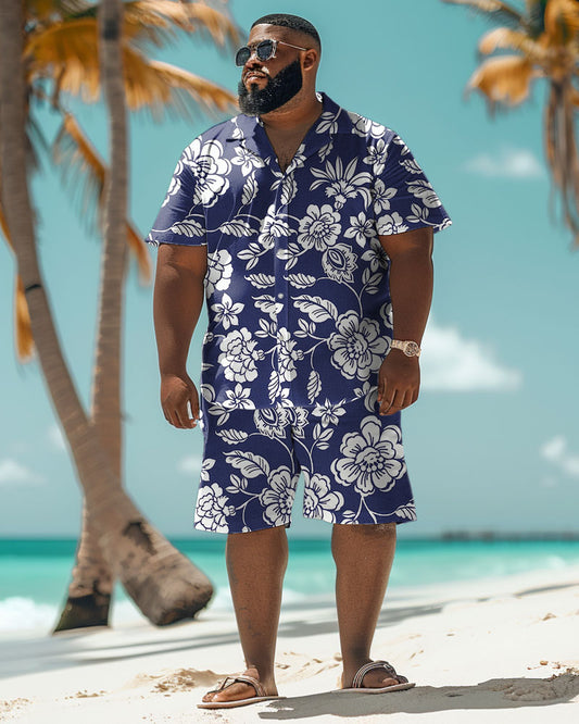 Men's Plus Size Hawaiian Floral Print Shirt Shorts Suit