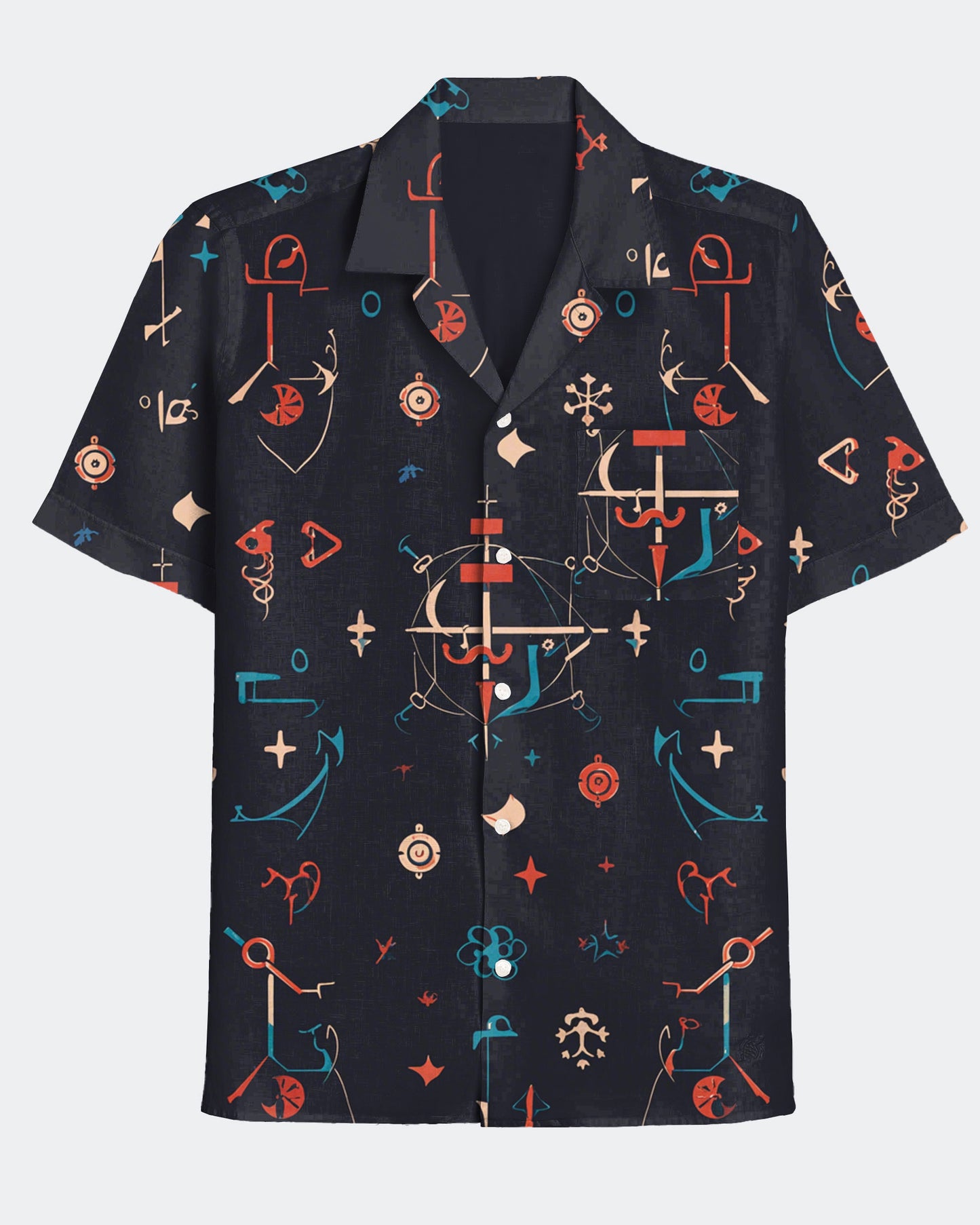 Men's Hawaiian Mysterious Symbol Print Cuban Collar Short Sleeve Shirt