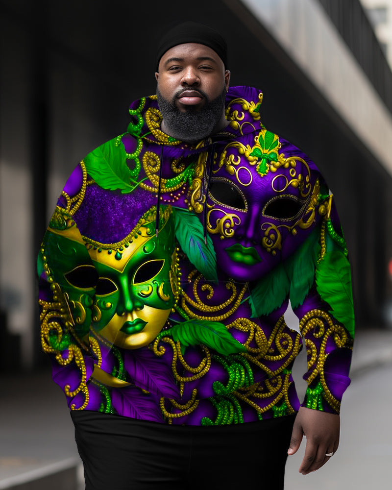 Carnival Mask Print Plus Size Men's Hoodie