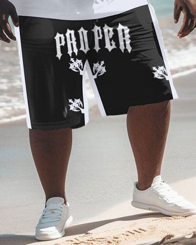 Men's Summer Large Gothic Alphabet Print Tank Top Shorts Suit