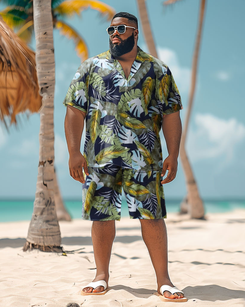 Men's Plus Size Hawaiian Floral Print Shirt Shorts Suit