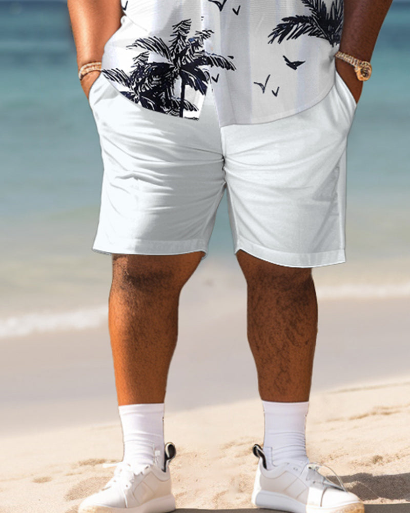 Men's Plus Size Hawaiian Monochrome Plant Print Shirt Shorts Suit