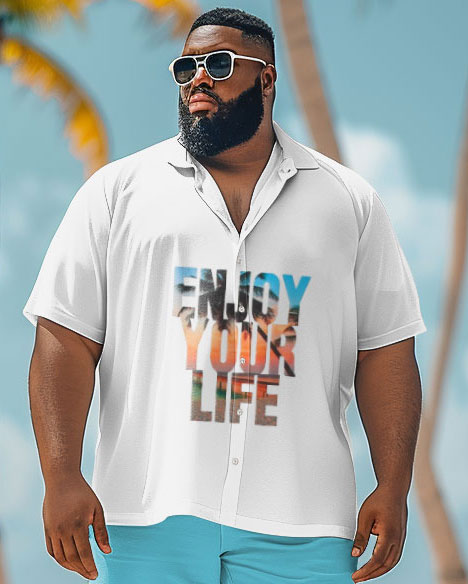 Men's Plus Size Simple Hawaiian Alphabet Print Shirt Shorts Suit