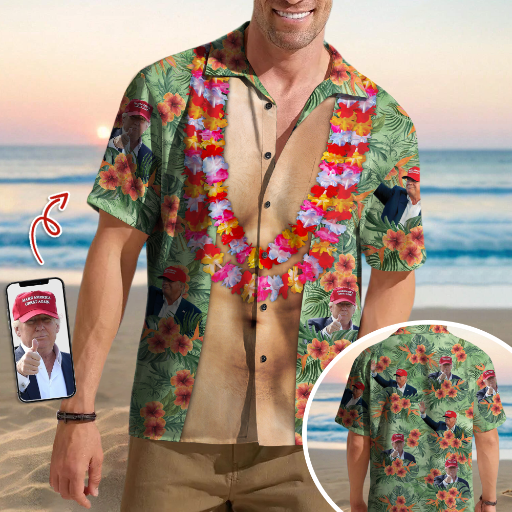 Custom Trump Photo With Floral Pattern Hawaii Shirt TH10 62508