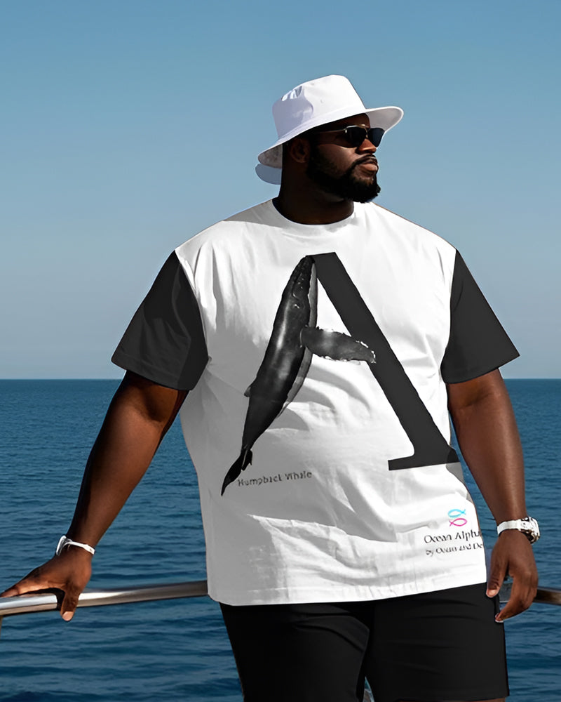 Men's Plus Size Casual Outdoor Dolphin Fun Letter A Print T-Shirt Shorts Suit