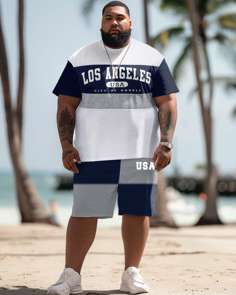 Men's Plus Size Simple Colorblock Alphabet Print T-shirt Shorts Set