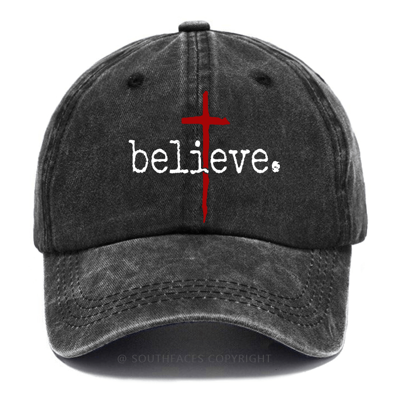 Believe Cross Print Christian Baseball Cap (Free Customization)