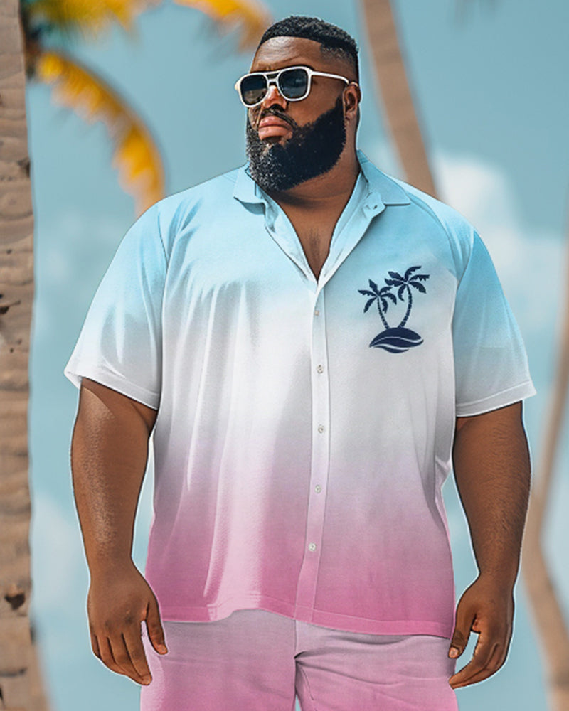 Men's Plus Size Hawaiian Color Gradient Print Shirt Shorts Suit