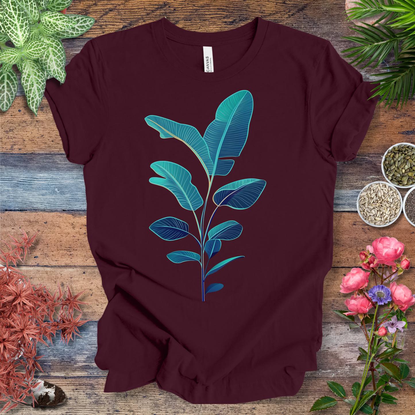 Blue Monstera Leaves Tropical Aesthetic Houseplant T-Shirt