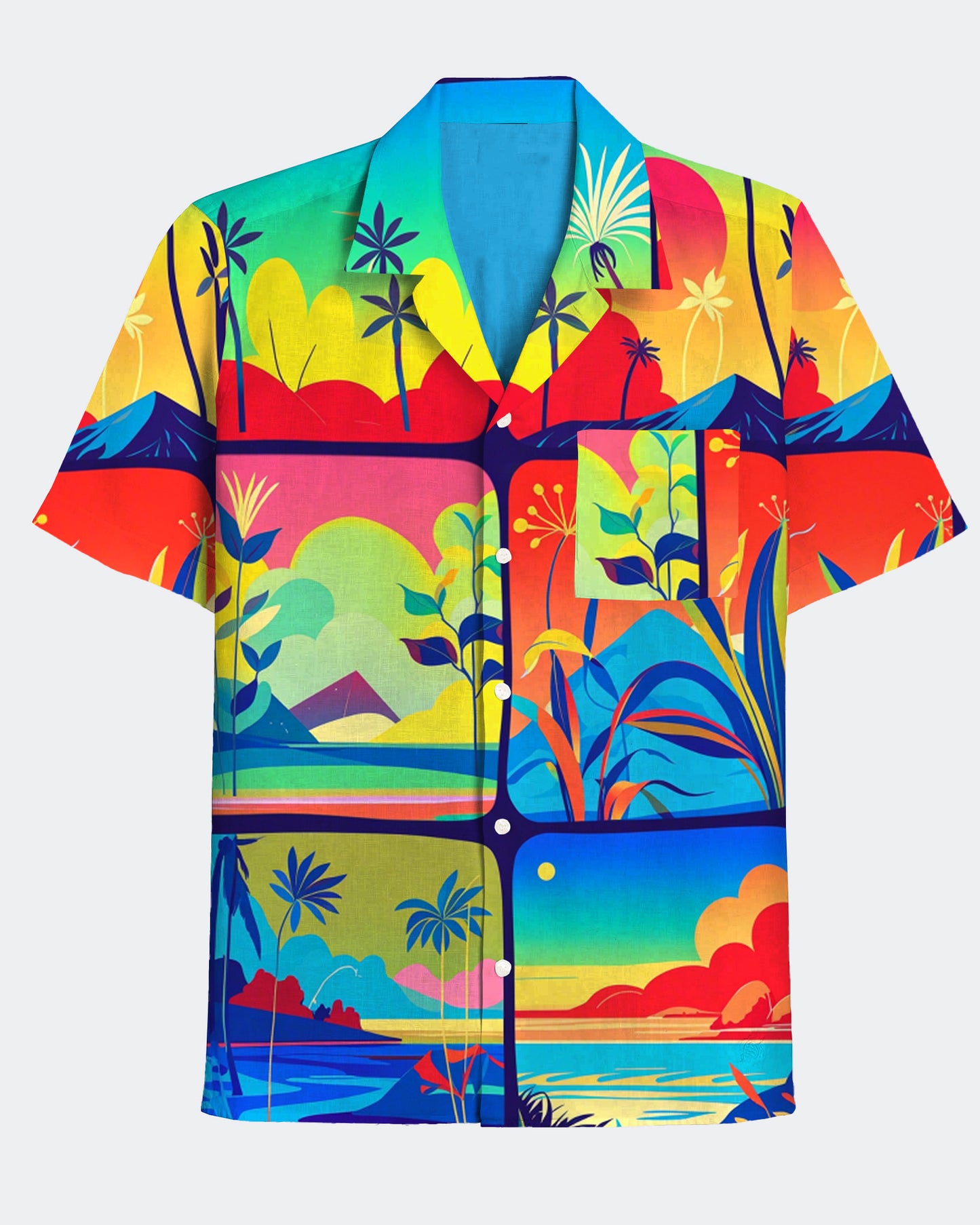 Men's Hawaii Image Stitching Print Short Sleeve Shirt