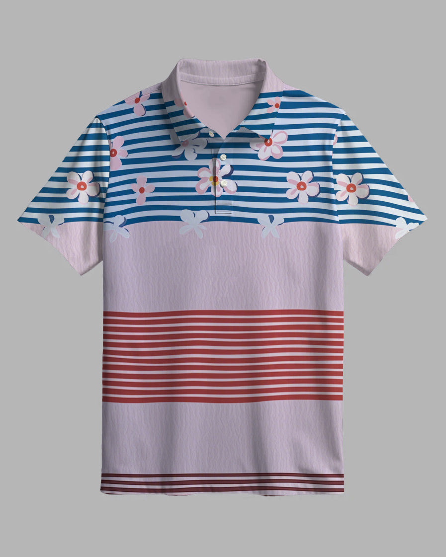 Men's Striped Fresh Print Short-Sleeved Polo