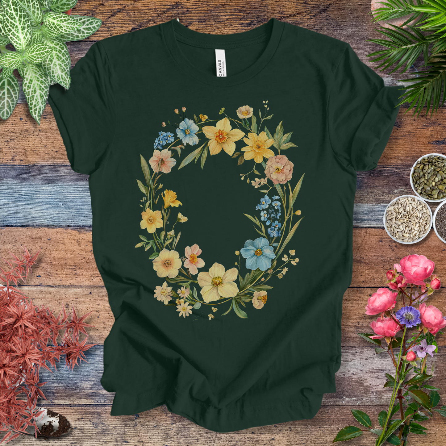 Spring Meadow Floral Wreath T-Shirt