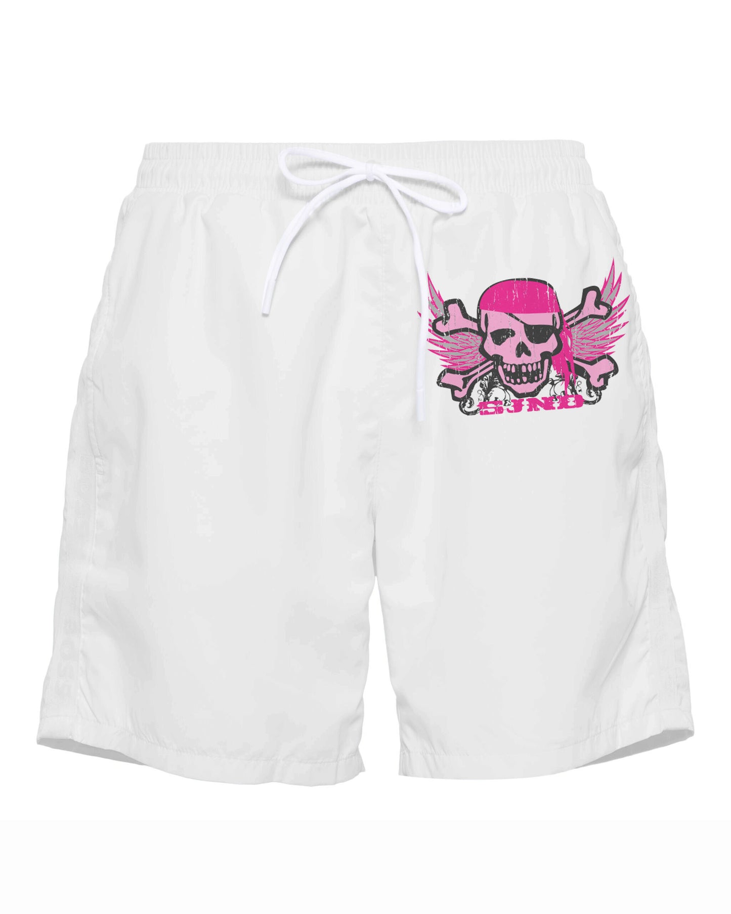 Men's Big Summer White & Pink Skull Pattern Tank Shorts Suit