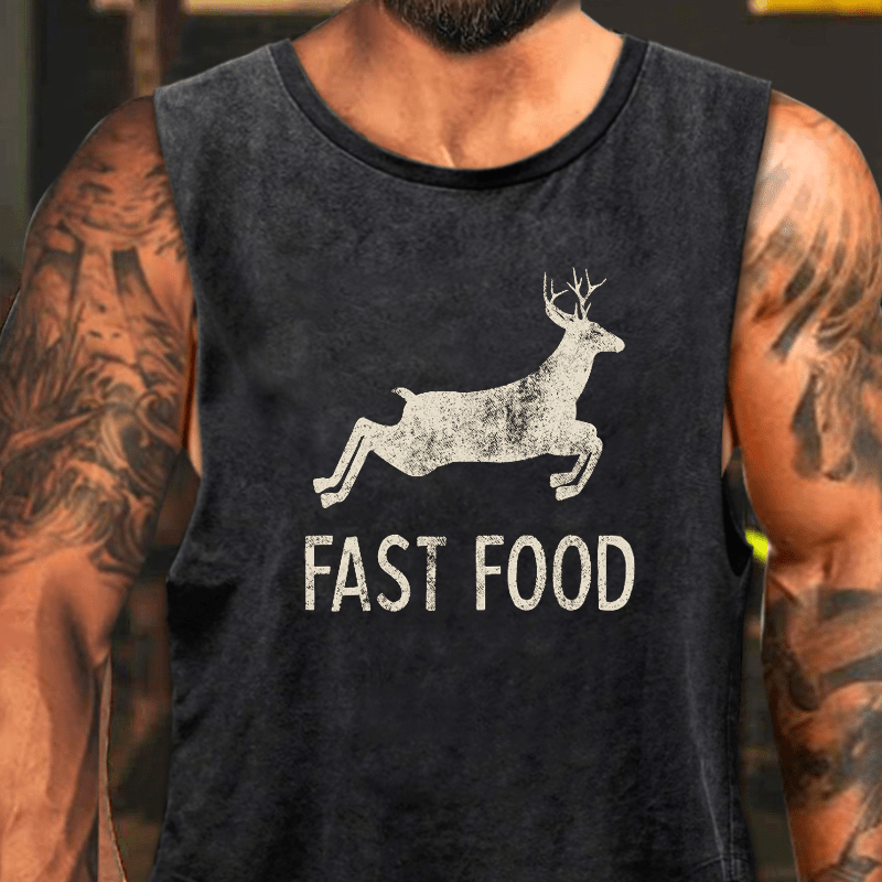 Fast Food Funny Men Hunting Washed Tank Top