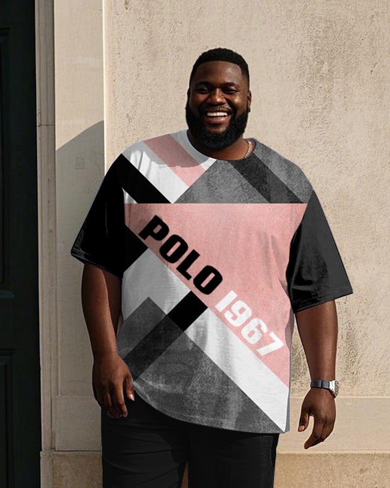 Men's Plus Size Gray Pink Black Simple POLO1967 Geometric Print T-shirt Trousers Suit