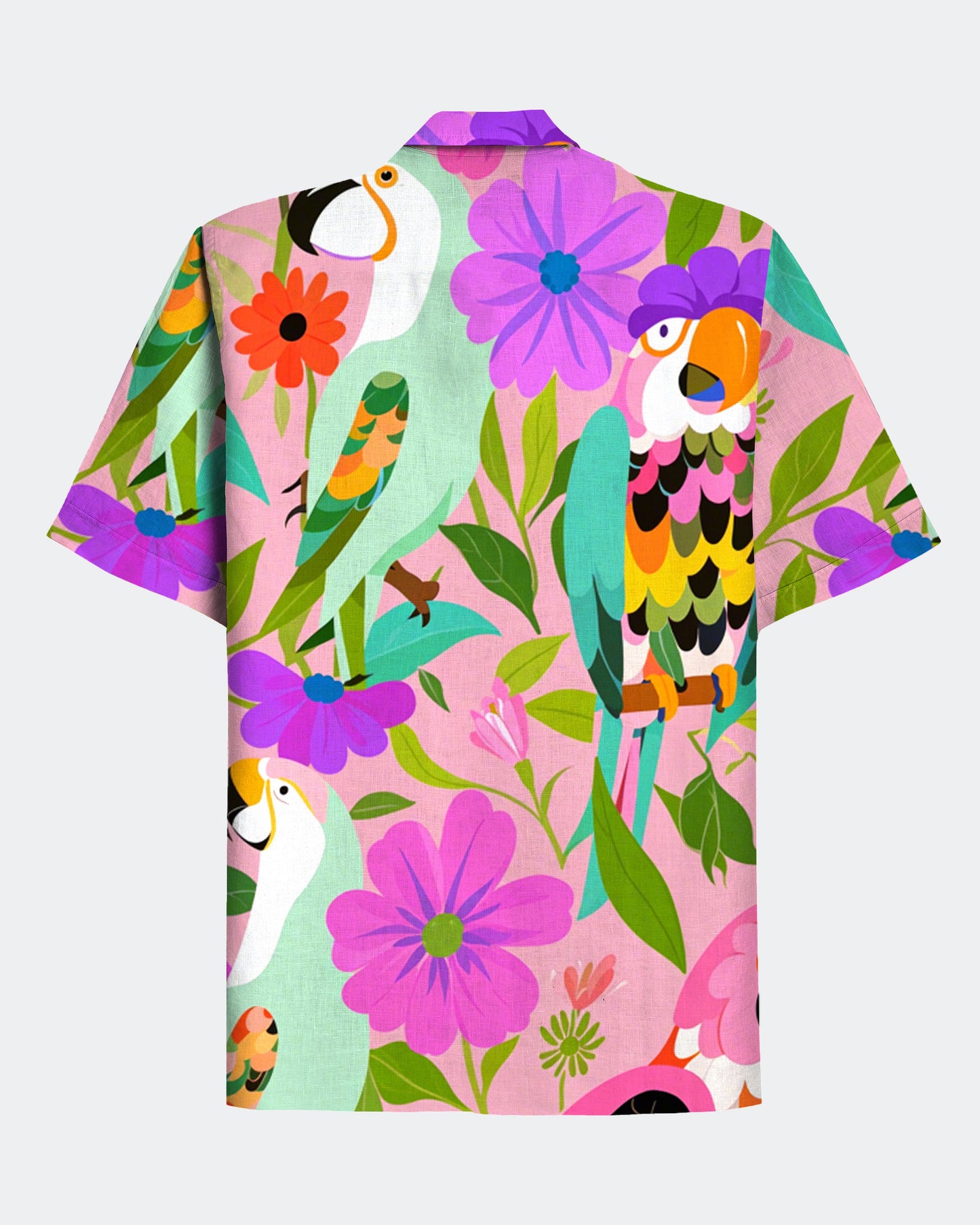 Men's Hawaii Childlike Parrot Print Short Sleeve Shirt