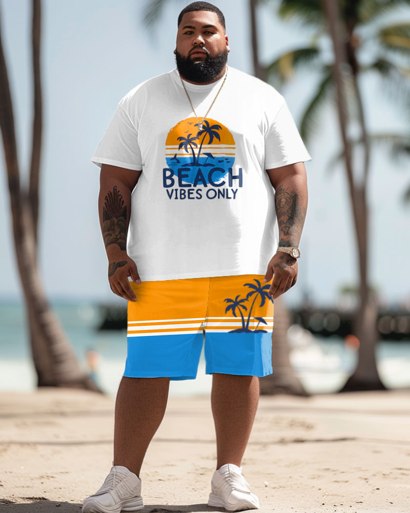 Men's Plus Size Hawaii Beach Alphabet Print T-Shirt Shorts Suit