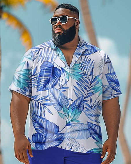 Men's Plus Size Hawaiian Fashion Plant Print Shirt Shorts Suit