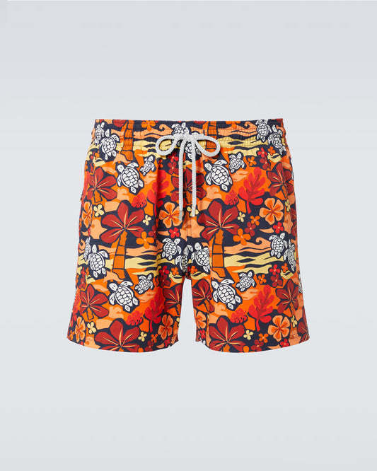 Plus Size Men's Treasure Hawaiian Turtle World Printed Beach Quick-Dry Trunks Swimming Trunks