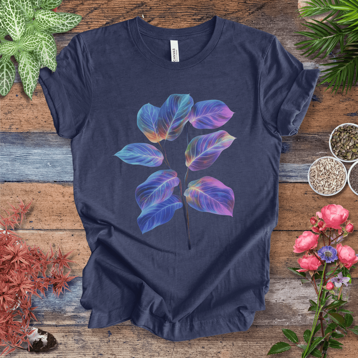 Tropical Sunset Gradient Leaf T-Shirt