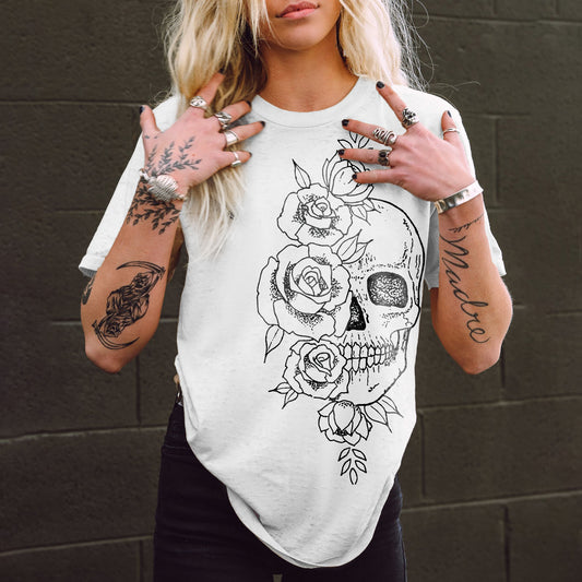 Skull Roses Print Classic T-shirt